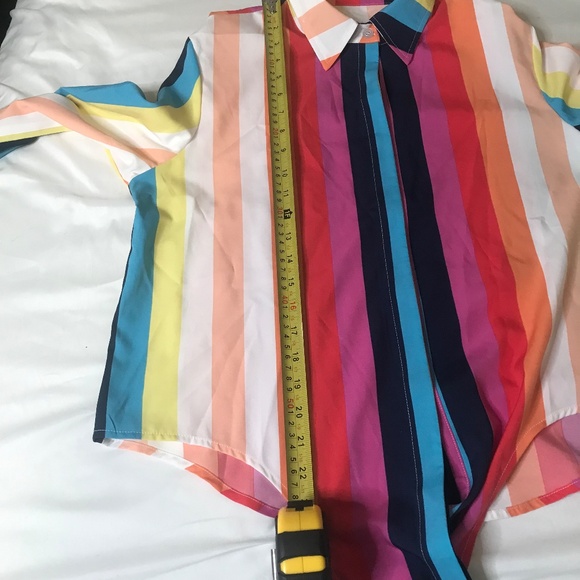 Women’s Multicolor Vertical Striped Button-Up Blouse Tie Front - Picture 10 of 12